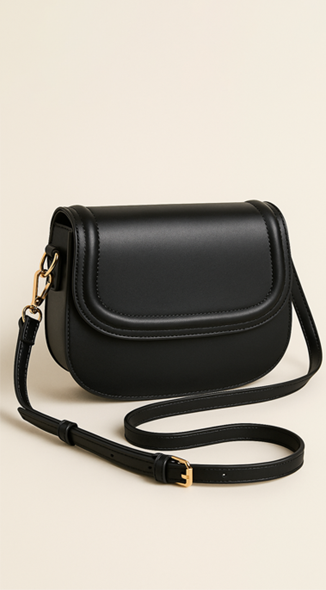 Faux Leather Crossbody Bag - Black