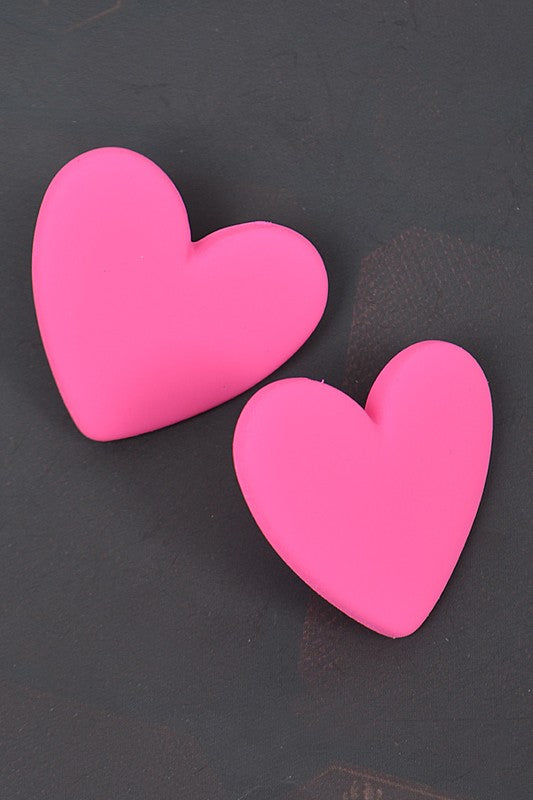 Heart Fuchsia Pink Heart Stud Earrings