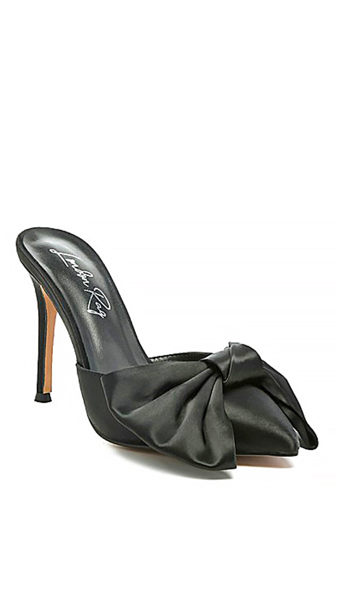 Martina Black Satin Bow Tie Pointed Toe Mule Heels