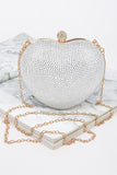 Heart Silver Rhinestone Gold Chain Clutch Bag