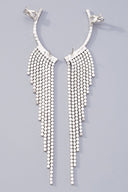 Rhinestone Silver Long Fringe Climber Earrings