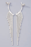 Rhinestone Silver Long Fringe Climber Earrings