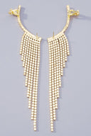 Rhinestone Gold Long Fringe Climber Earrings