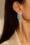 Rhinestone Gold Long Fringe Climber Earrings