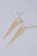 Rhinestone Gold Long Fringe Climber Earrings