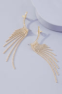 Rhinestone Gold Long Fringe Climber Earrings
