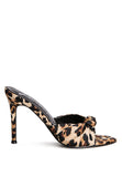 Charlotte Brown Satin Knot High Heel  Pointed Toe Mule Sandals