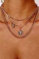 Rise Together Gold Layered Rhinestone Choker Paperclip Padlock Chain Necklace