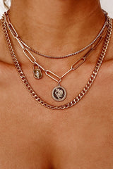 Rise Together Gold Layered Rhinestone Choker Paperclip Padlock Chain Necklace