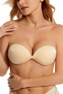 Adhesive Plunge Bra with Back Strap - Beige