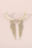 Shiny Gold Rhinestone Long Fringe Drop Earrings