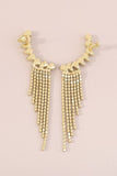 Shiny Gold Rhinestone Long Fringe Drop Earrings
