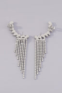 Shiny Silver Rhinestone Long Fringe Drop Earrings
