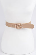 Rhinestone Beige CG Buckle Belt front view product shot
