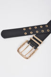 Double Grommet Black Faux Leather Belt