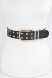 Double Grommet Black Faux Leather Belt