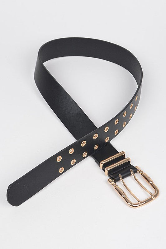 Double Grommet Black Faux Leather Belt
