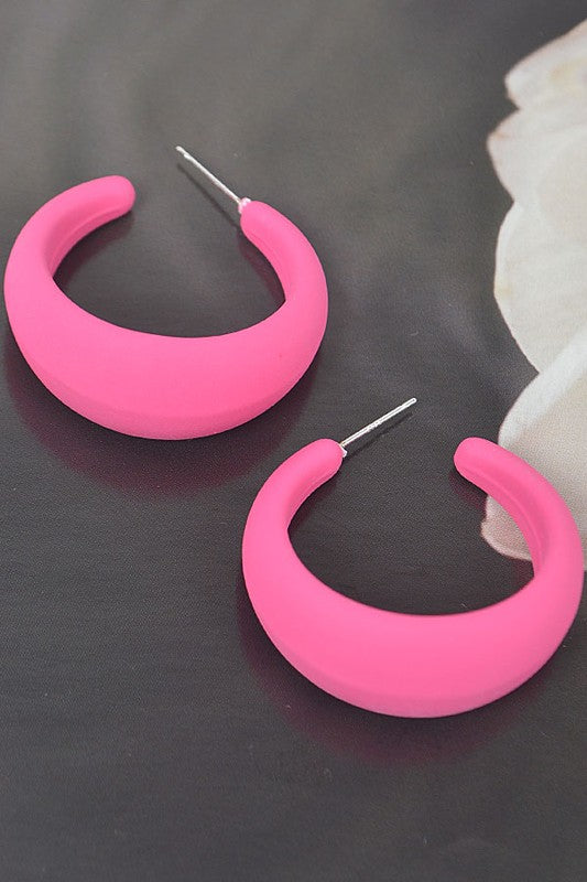 Too Unpredictable Fuchsia Pink Hoop Earrings