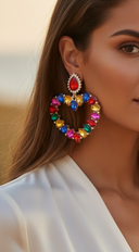 Desire Heart Pink Multi Color Earrings
