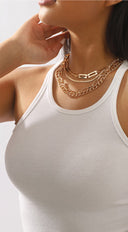 Yula Urban Multi Layer Statement Necklace in Gold styled on model
