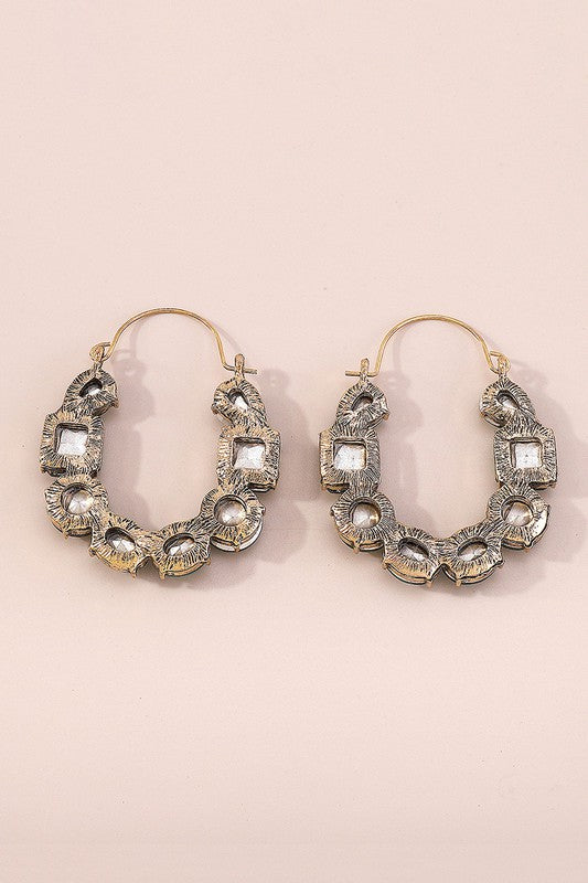 U Shape Multi Color Rhinestone Hoop Earrings