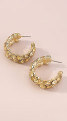 Rainbow Rhinestone C-shaped Hoop Earrings - Gold