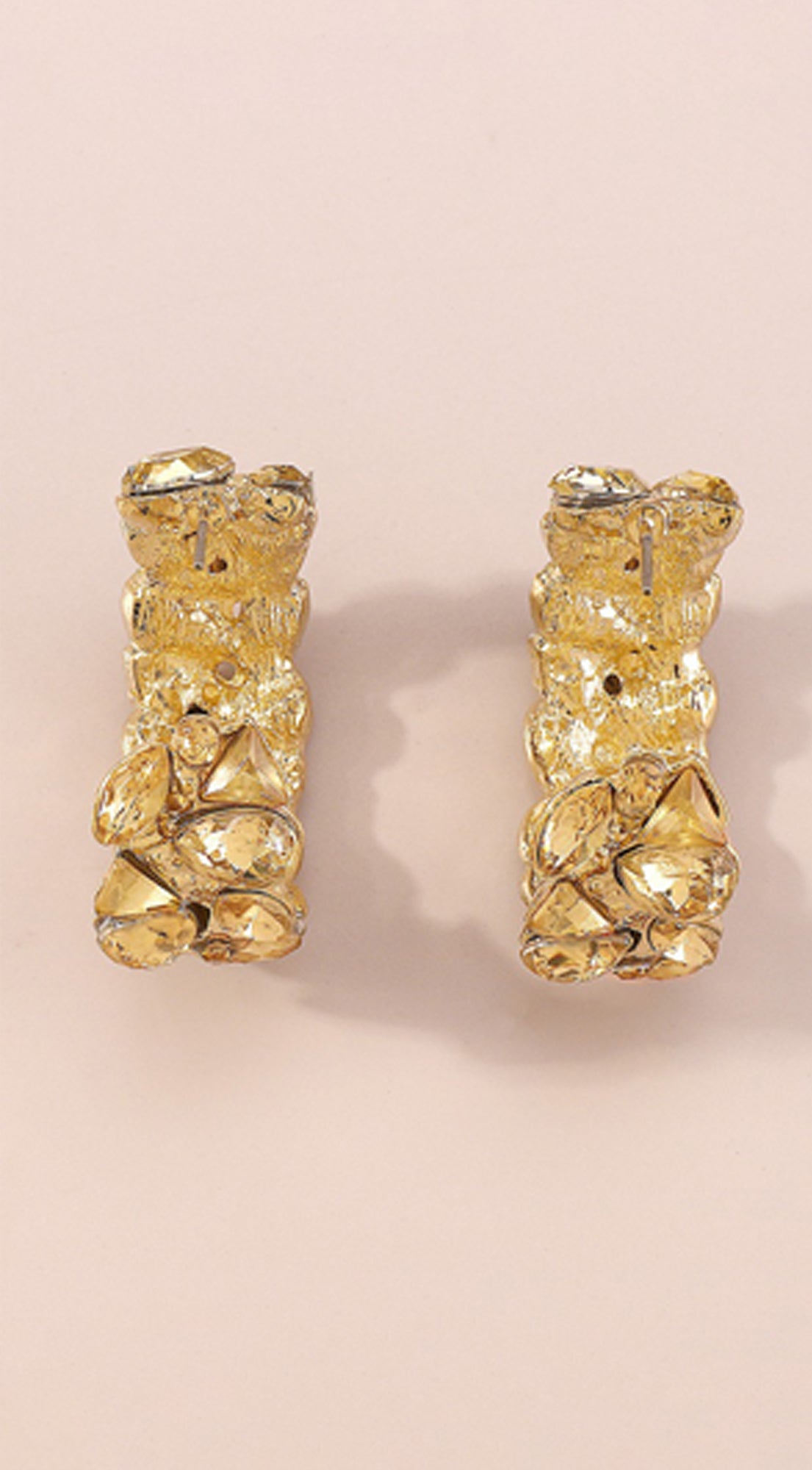 Rainbow Rhinestone C-shaped Hoop Earrings - Gold