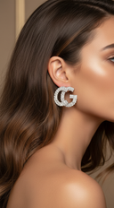 CG Silver Rhinestone Earrings on neutral background