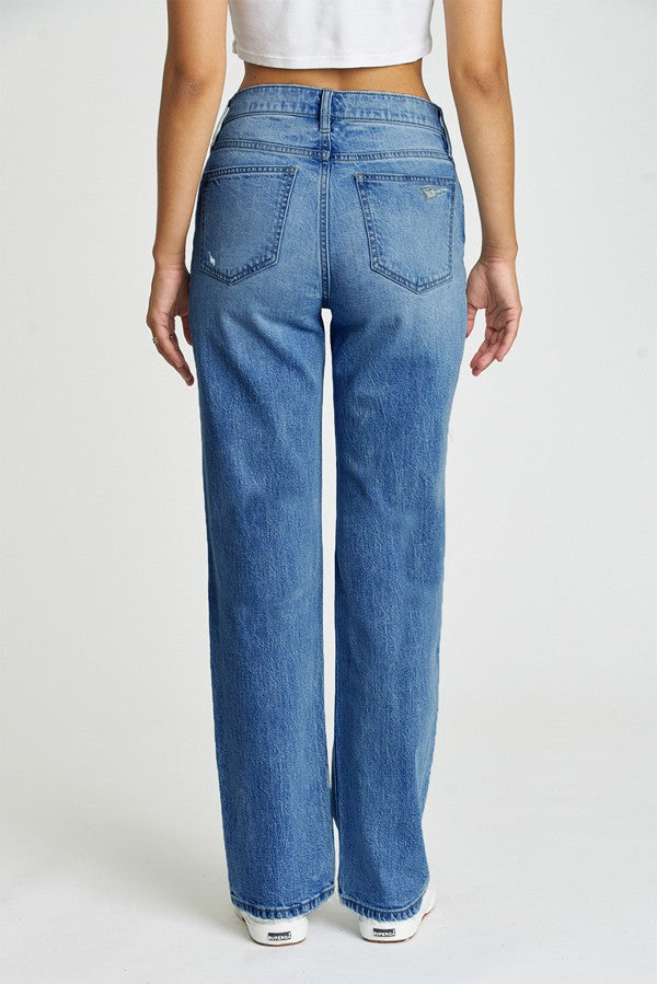 Calla Blue Distressed Relaxed Staright Leg Denim Jeans
