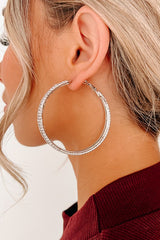 The Real Deal Silver Double Hoop Rhinestone Earrings