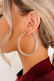 The Real Deal Silver Double Hoop Rhinestone Earrings
