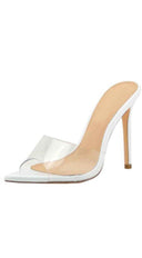 Gia Clear Pointy Toe Heels styled on foot additional angle