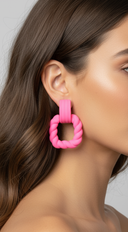 Simple But Chic Fuchsia Pink Square Earrings