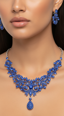 Bright Shine Blue Sapphire Rhinestone Embellished Teardrop Necklace & Earrings Set