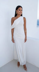 Athenya Draped One-Shoulder Maxi Dress - Cream White