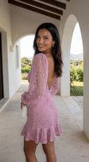 Nerano Lace Ruffle Asymmetric Mini Dress - Pink