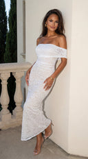 Florencia Lace Off-Shoulder Maxi Dress - White