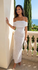Florencia Lace Off-Shoulder Maxi Dress - White