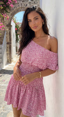 Posevia Ditsy Floral Off Shoulder Mini Dress - Pink