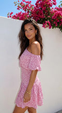 Posevia Ditsy Floral Off Shoulder Mini Dress - Pink