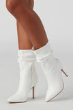 Ava White Faux Leather Ruched High Heel Booties