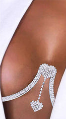 Sensual Glimmer Dangle Heart Bra Chain - Silver