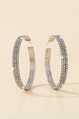 Rhinestone Round Hoop Earrings - Silver