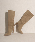 Cecily Beige Khaki Suede Knee High Tall Boots
