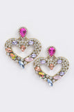All Love Bejeweled Pink Multi Color Heart Earrings