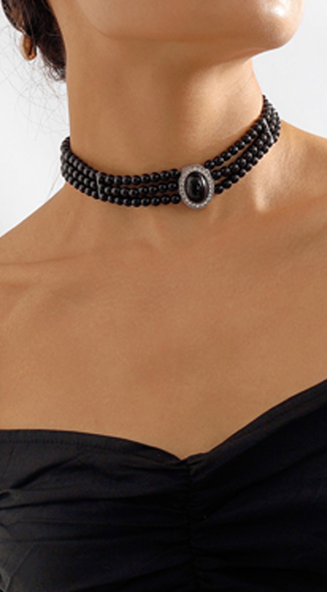 Kaya Vintage Pearl Choker Necklace - Black