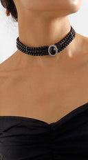 Kaya Vintage Pearl Choker Necklace in Black styled on model