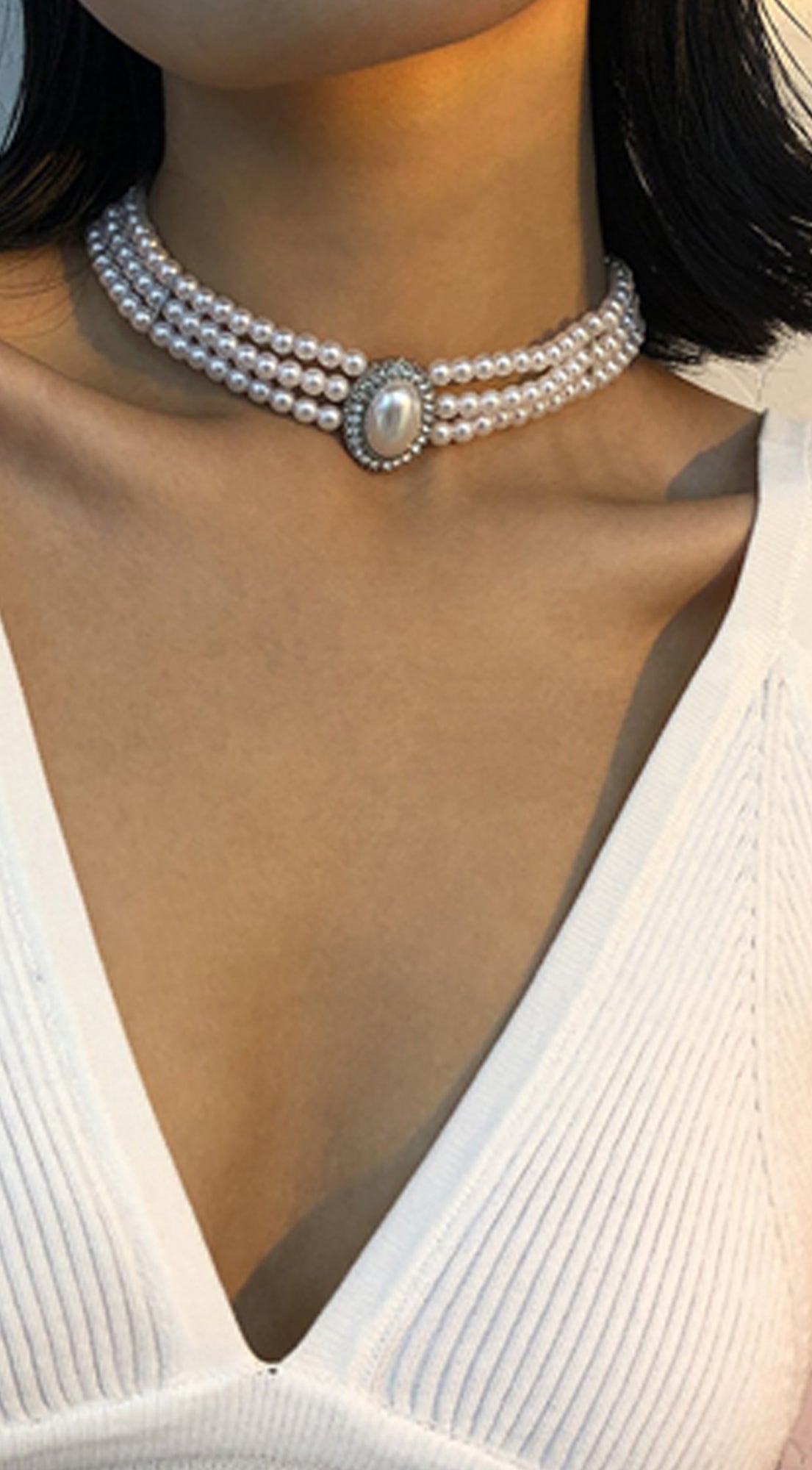 Kaya Vintage Pearl Choker Necklace - White