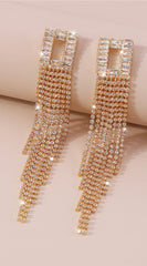 Jia Rhinestone Long Tassel Dangle Earrings - Gold