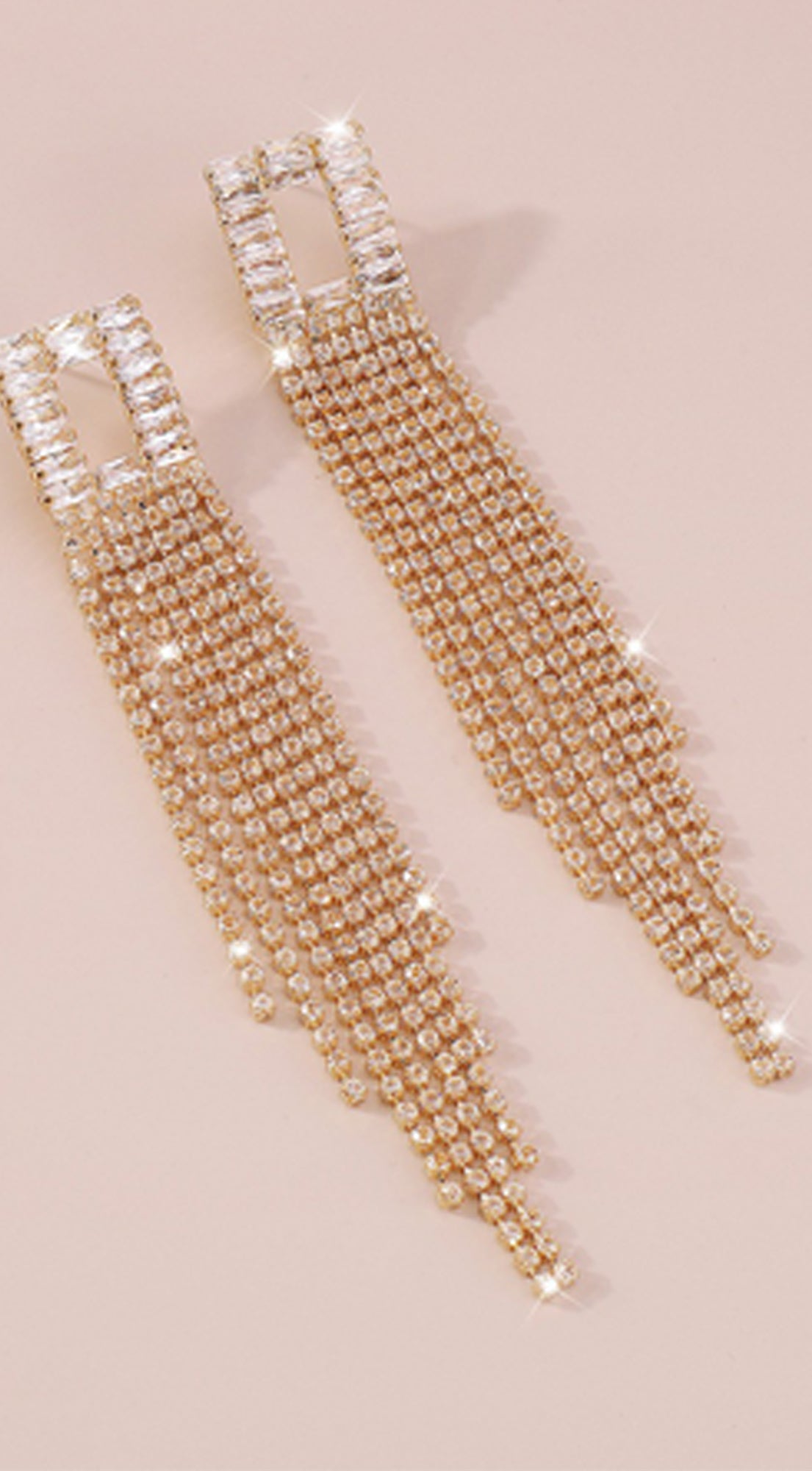 Jia Rhinestone Long Tassel Dangle Earrings - Gold